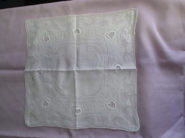 Beautiful white on white lace and Embroidery with Cut work tiny lace hankie collectible display cottage shabby chic