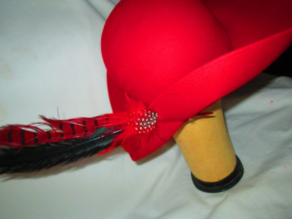Beautiful Wool Red Hat with Black & Red Feathers Womens 100% wool hat Geo. Bollmans Co. Hatters