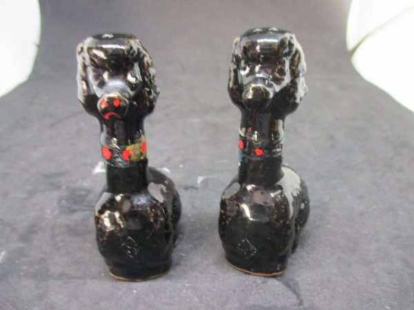 Black Tall Poodles Salt & Pepper Shakers decor collectible display tableware dinning kitchen farmhouse cottage war time Japan Pottery