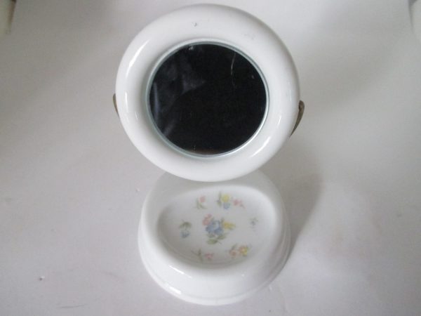 Darling Mid Century Porcelain Mirror and ring holder hand painted Japan Dresser sink tray