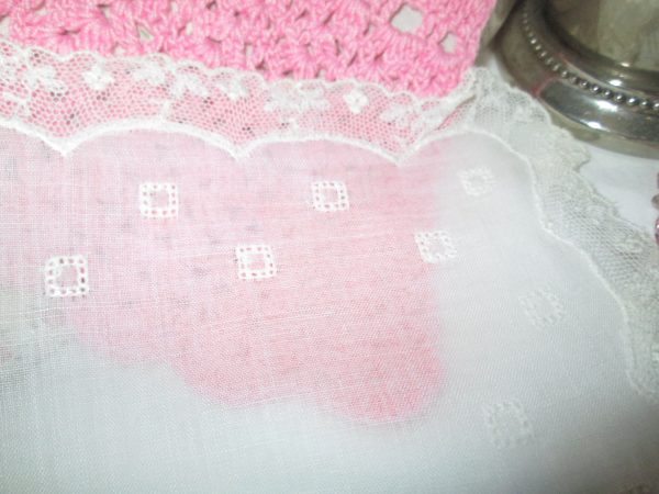 Estate Find Cotton and Lace Embroidered Handkerchief Hankie Vintage Fine Detail