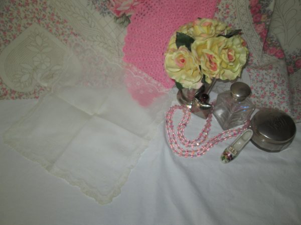 Estate Find Cotton and Lace Embroidered Handkerchief Hankie Vintage Fine Detail