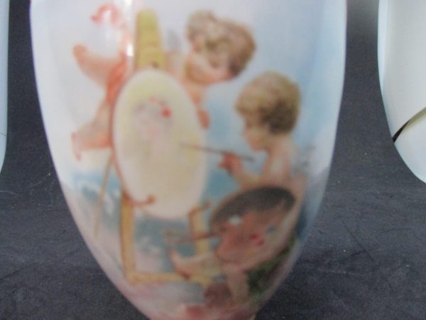 Fantastic Antique Double handle Cherub Vase Austrian hand painted painting cherubs collectible display urn figurine cottage Victorian decor