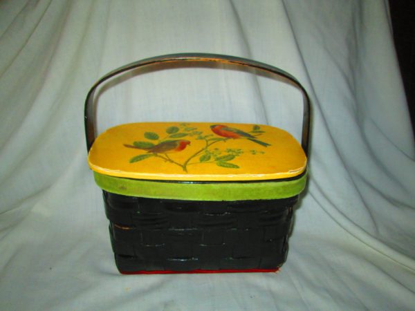 Fantastic Basket Purse Bird Pattern Lid Wooden lid and base Hand made Purse bag basket