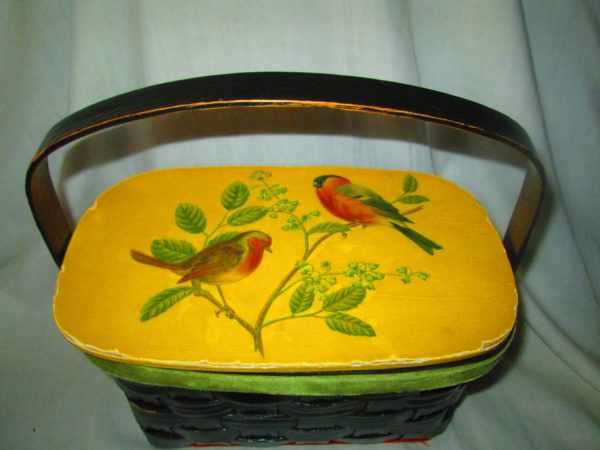 Fantastic Basket Purse Bird Pattern Lid Wooden lid and base Hand made Purse bag basket