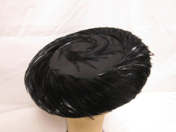 Fantastic Black Wartime Hat Pillbox Feather Hat Tokyo Japan Mid Century Cohrai Tokyo Head cover WOW fleather hat