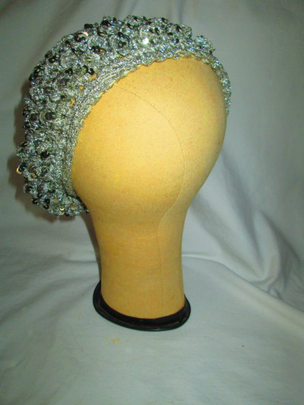 Fantastic Elastic Silver Women's Vintage Hat 1940's Bun Hair Cover Adjustable Silver Sequins