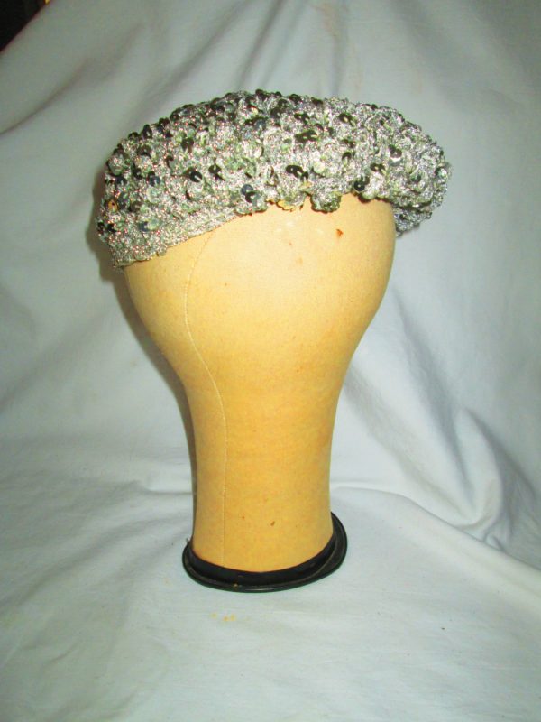 Fantastic Elastic Silver Women's Vintage Hat 1940's Bun Hair Cover Adjustable Silver Sequins