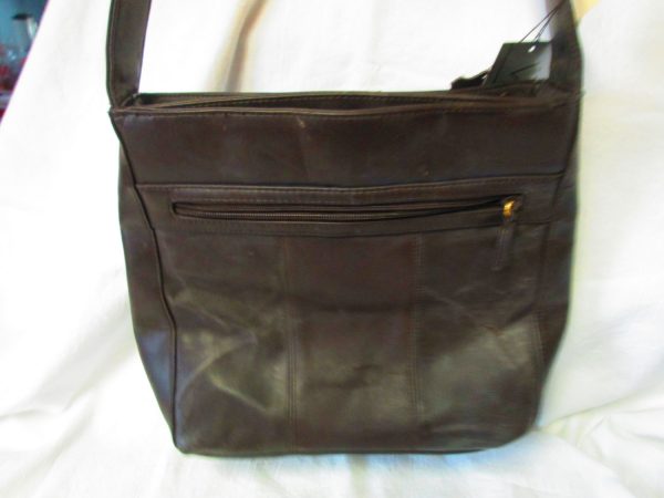 Fantastic Leather Brown Vittoria Purse hand bag with several sections zippers and tag new old stock