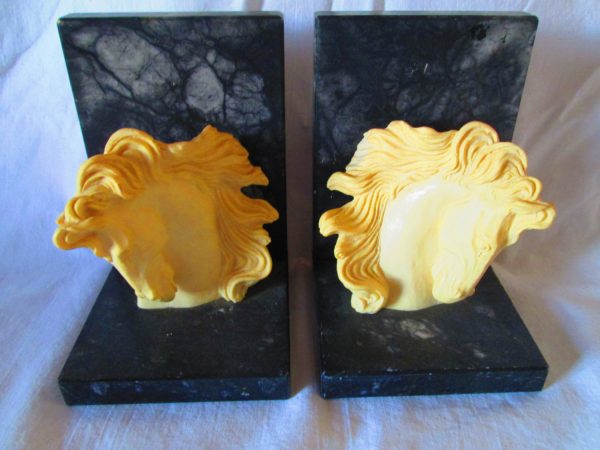Fantastic Marble Book Ends with Horse Head Figurines on Each Nicely Detailed Italy