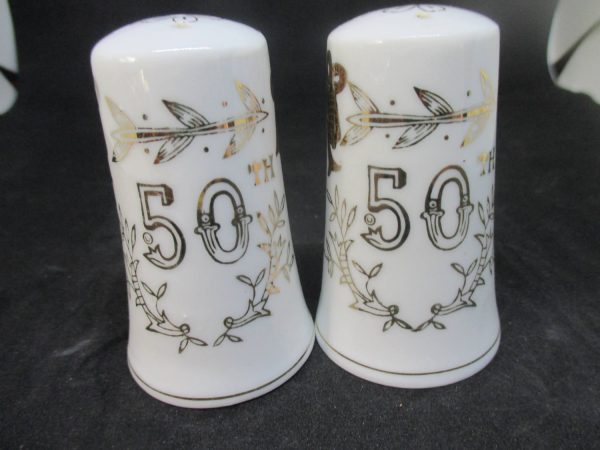 Fantastic Mid Century 50th Anniversary Salt & Pepper Shakers decor collectible display tableware dinning kitchen farmhouse cottage Lefton