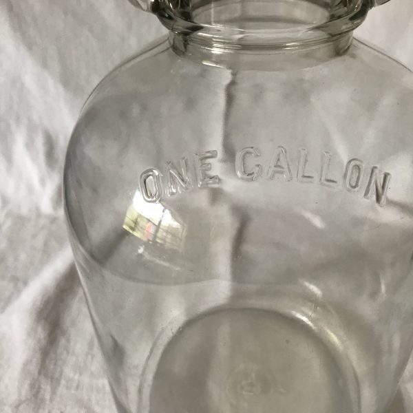 Fantastic Owens Illinois Antique Jug Jar with Bail Wire handle 1 gallon with Metal lid farmhouse kitchen collectible display buttons marbles