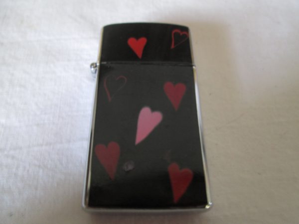 Fantastic Valentines Gift Lady Rogers Unused New Old stock Heart Lighter Japan Mid Century Pink Red Light Pink Hearts