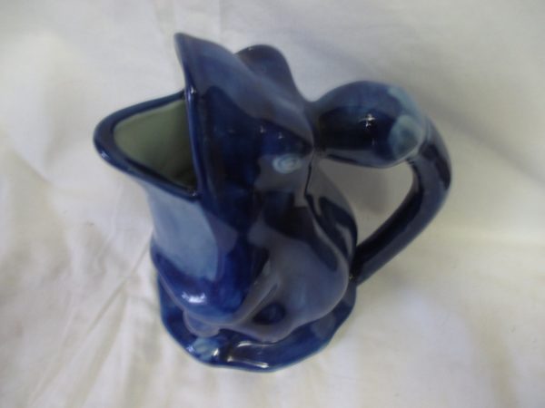 Fantastic Vintage Blue Frog Water Pitcher Great design & Cobalt Color Porcelain WCL