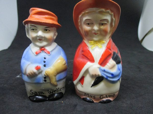 Germany Sam Weller and Mrs. Gamp Dickens characters Salt & Pepper Shakers decor collectible display tableware dinning kitchen cottage farm