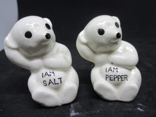I AM Salt I AM Pepper Bears Salt & Pepper Shaker Farmhouse Collectible Cottage Shabby Chic display original stoppers Japan