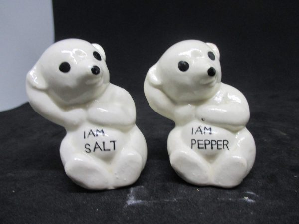 I AM Salt I AM Pepper Bears Salt & Pepper Shaker Farmhouse Collectible Cottage Shabby Chic display original stoppers Japan