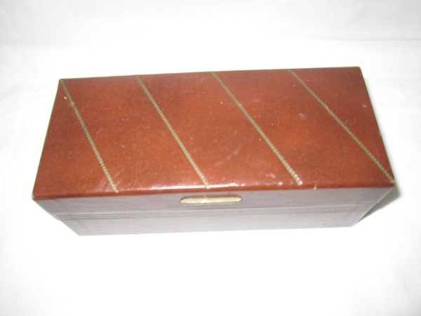 Men's Small Leatherette Jewelry Watch Box Mid Century Gold trim on top and sides Clean inside