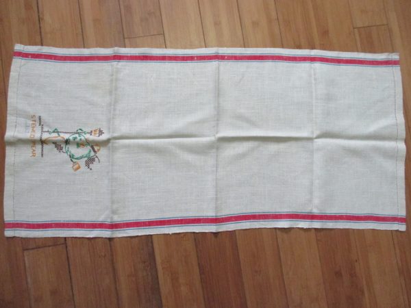 Mid Century Colorful Kitchen towel New Old stock Unused Pure Linen Stewed Pears Embroidered Towel