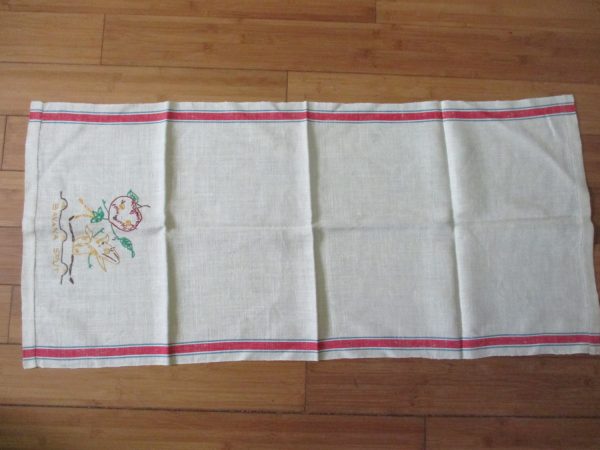 Mid Century Colorful Kitchen towel New Old stock Unused Pure Linen Stewed Pears Embroidered Towel Banana Sput