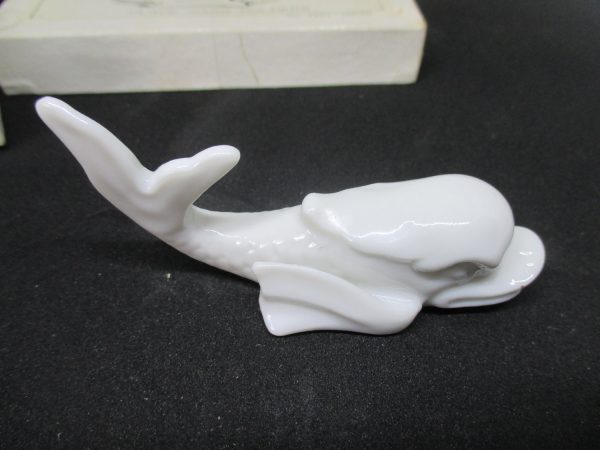 Mid Century Set of 4 Japan dinnerware place card holders white porcelain Koi Fish Dolphins Coy Coi Koy Set of 4