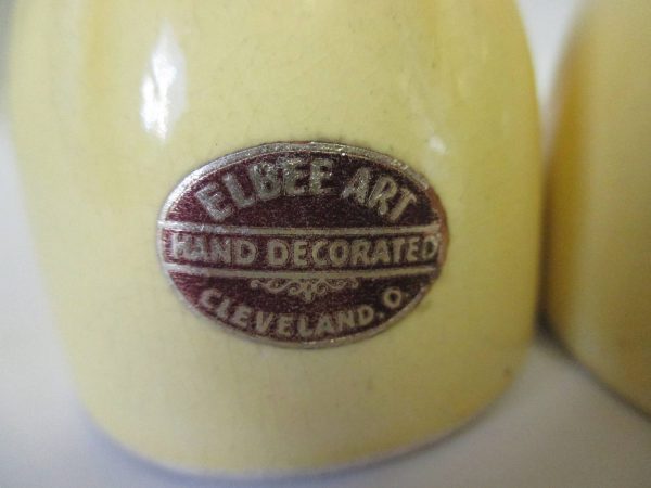 Mid Century Women pottery Yellow dresses Salt and Pepper shakers cottage collectible display farmhouse country Kitchen cooks Cleveland OH