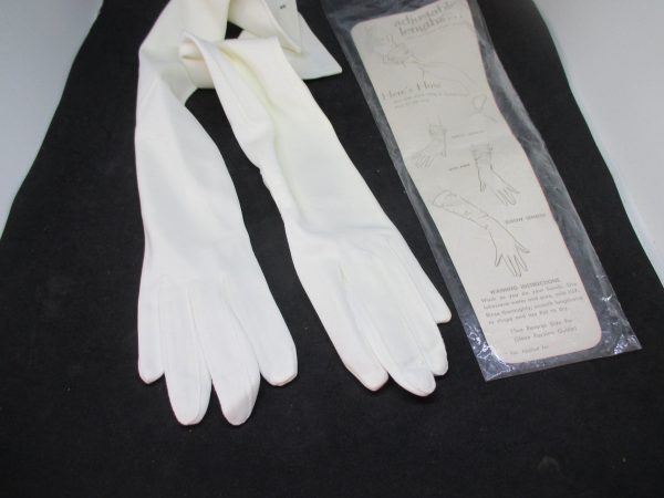 New old stock Elbow length gloves white wedding prom collectible display special occasion adjustable length scrunch formal gloves