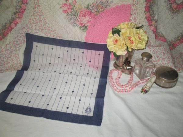 New old stock Spanish Llagos hand rolled cotton handkierchief hanky collectible display shabby chic cottage display hanky