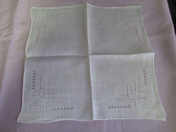 Ornate fine cotton hankie white on white cutwork and embroidery art deco