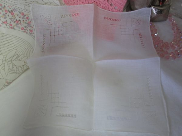 Ornate fine cotton hankie white on white cutwork and embroidery art deco