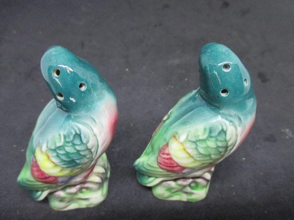 Porcelain Parrots Salt & Pepper Shaker Farmhouse Collectible Country Cottage Shabby Chic display