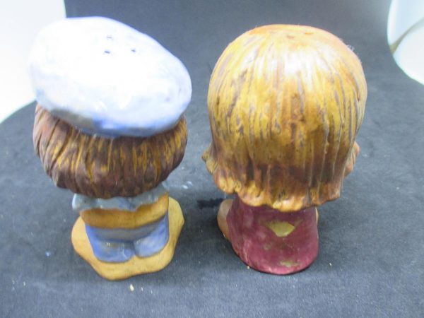 Pottery Boy and Girl Hippy Couple Salt & Pepper Shaker Farmhouse Collectible Country Cottage Shabby Chic display 1970's Japan