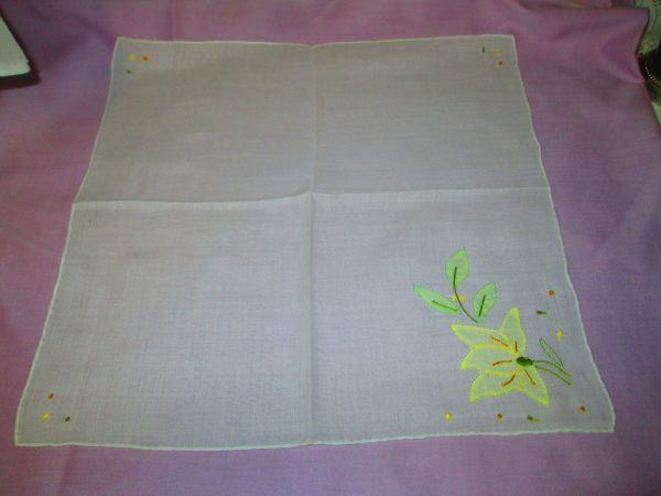 Pretty Applique flower & leaves Embroidered handkerchief hankie really pretty collectible shabby chic cottage display hanky