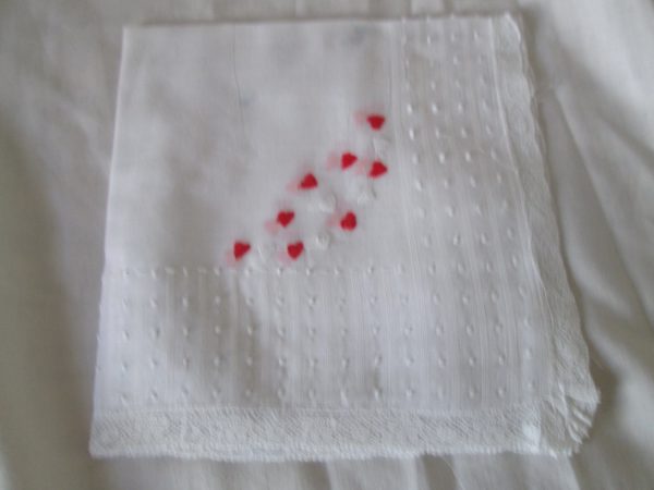 Pretty Cotton Handkerchief with embroidered red and white Hearts and dots