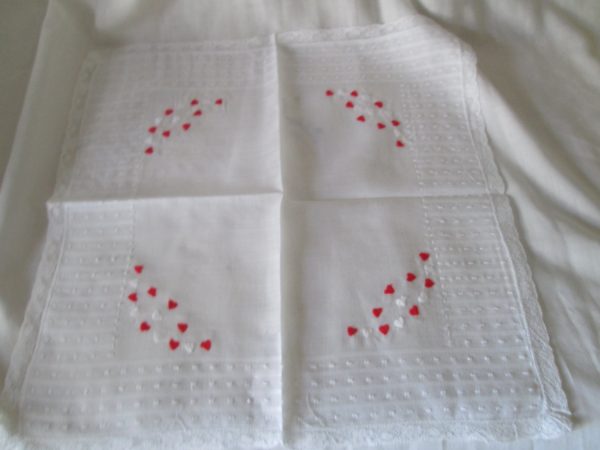 Pretty Cotton Handkerchief with embroidered red and white Hearts and dots