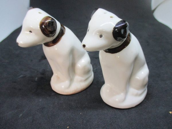 RCA dogs Salt & Pepper Shakers decor collectible display tableware dinning kitchen farmhouse cottage 1940's Porcelain black and white