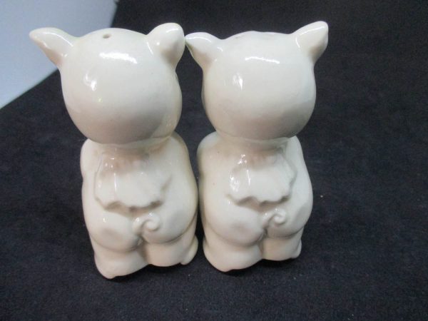 Smiling Pig Couple Yellow ears and Pink ears Salt & Pepper Shakers decor collectible display tableware dinning kitchen farmhouse cottage