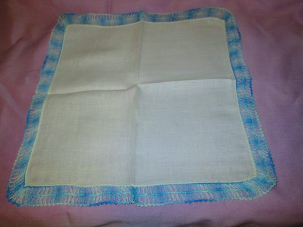 Something borrowed something blue....Beautiful Crochet Edge white linen wedding hankie