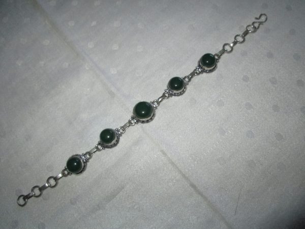 Sterling Silver Bracelet Vintage Green Onyx Stones S clasp adjustable