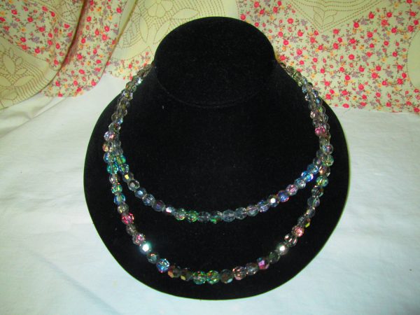 Stunning Aurora Borealis Beaded Colorful Double strand Necklace 1940's