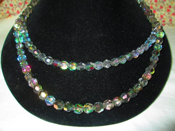 Stunning Aurora Borealis Beaded Colorful Double strand Necklace 1940's