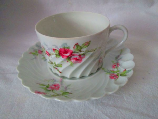 Stunning Haviland Limoges Fine bone china tea cup and saucer Pink Roses Swirl pattern china