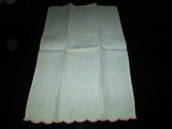 Three Vintage Tea Towels with Pink Scalloped Edges 100% cotton