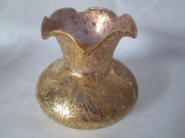 Victorian Style Gold gilt glass bud vase 3 1/2" tall home decor collectible