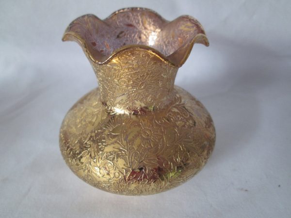 Victorian Style Gold gilt glass bud vase 3 1/2" tall home decor collectible