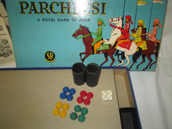 Vintage 1938 Parcheeesi A Royal Game of India with instruction playing pieces and dice Selchow & Righter U.S.A.