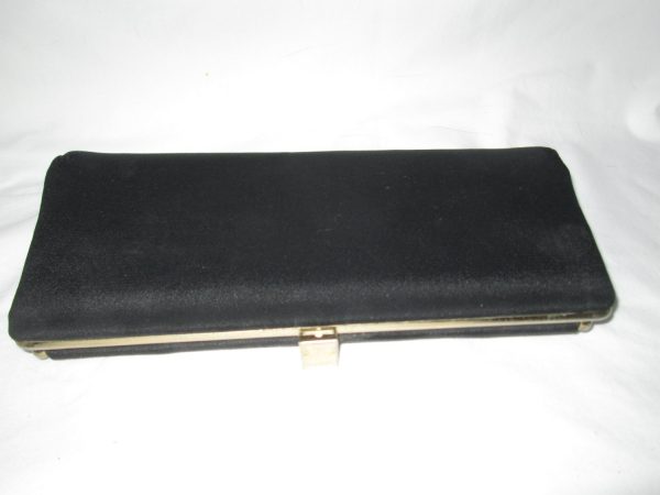 Vintage 1940's raw silk black purse with gold trim and gold clip closure FANTASTIC clutch evening bag vintage accessories