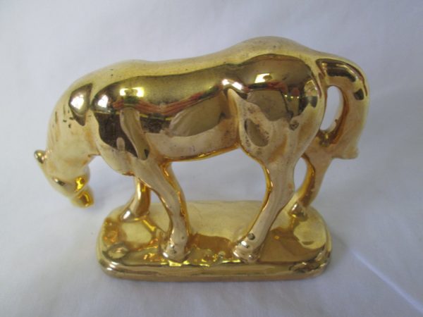 Vintage 22kt gold covered Horse Figurine Fine China Mid Century Japan 3 1/2" tall 5 1/2" across