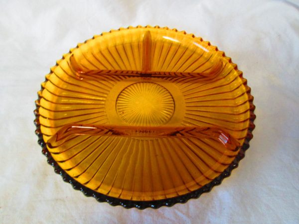 Vintage Amber Glass Divided Plate Serving Tray snack plate