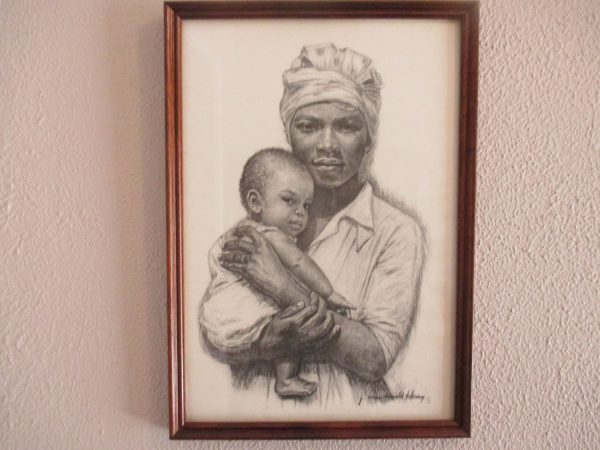 Vintage art lithograph from charcoal J Macdonald Henry Jamaican Madonna Mother with Child Faces Series Black Americana Collectible Artwork